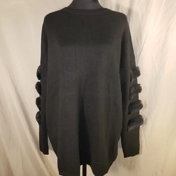 Staccato Black XL Sweater w/Faux Fur Trimmed Sleeves - Picture 1 of 6